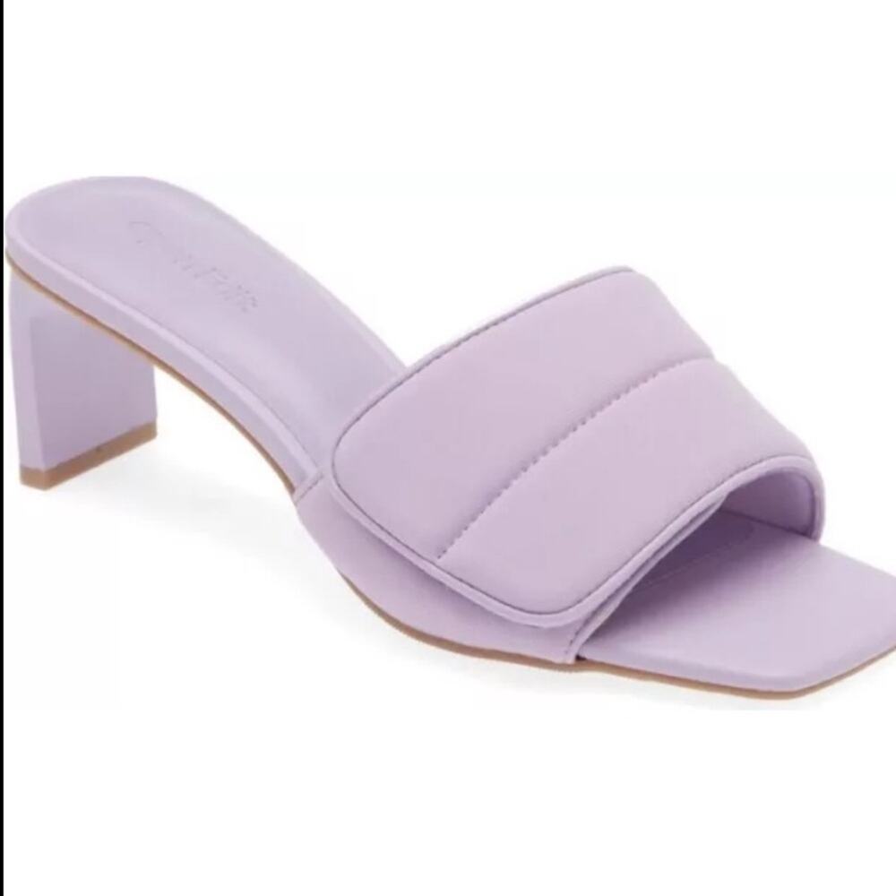 NEW w flaws Open Edit Cava 2 Lavender Block Heel Slide Sandals Size 6.5 MSRP $75